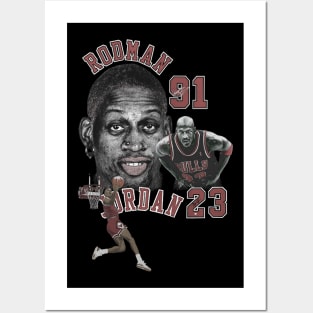 Dennis Rodman Bulls 91 & Michael Jordan 23 Vintage Posters and Art